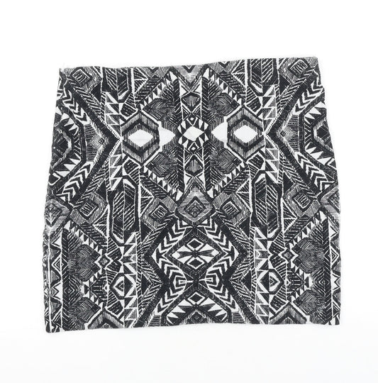 Promod Womens Black Geometric Polyester A-Line Skirt Size 35 in Zip