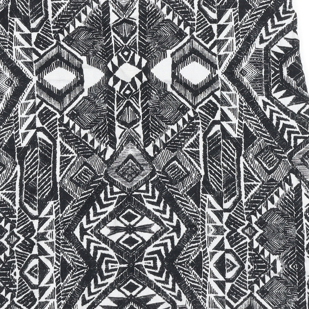 Promod Womens Black Geometric Polyester A-Line Skirt Size 35 in Zip