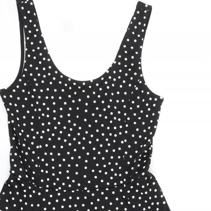 H&M Womens Black Polka Dot Polyester Fit & Flare Size 10 Scoop Neck Pullover