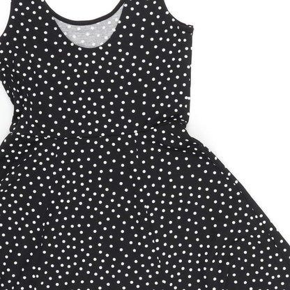 H&M Womens Black Polka Dot Polyester Fit & Flare Size 10 Scoop Neck Pullover