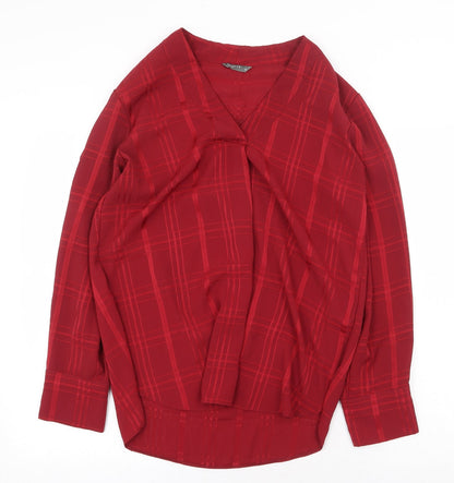 Papaya Womens Red Plaid Polyester Basic Blouse Size 12 V-Neck