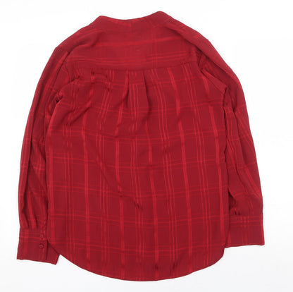 Papaya Womens Red Plaid Polyester Basic Blouse Size 12 V-Neck
