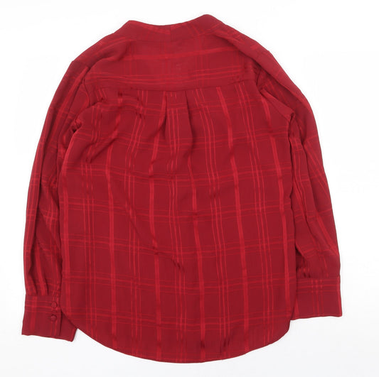 Papaya Womens Red Plaid Polyester Basic Blouse Size 12 V-Neck