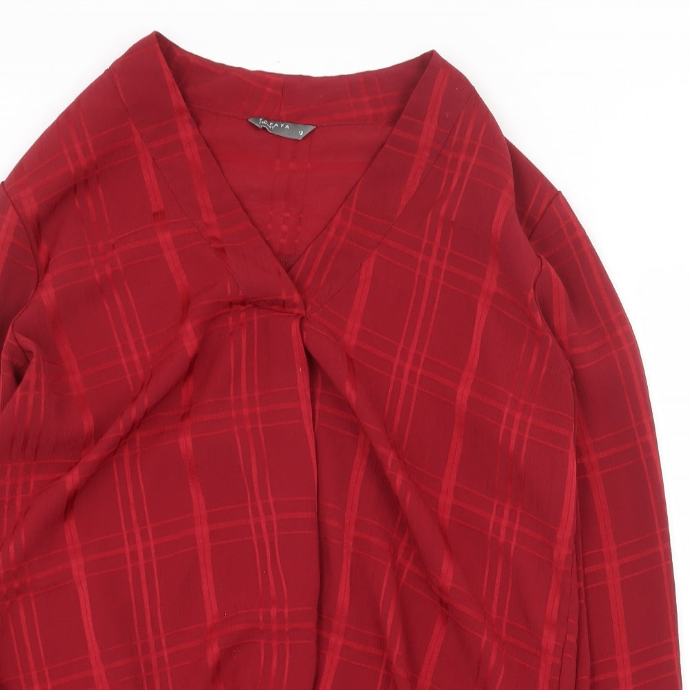 Papaya Womens Red Plaid Polyester Basic Blouse Size 12 V-Neck