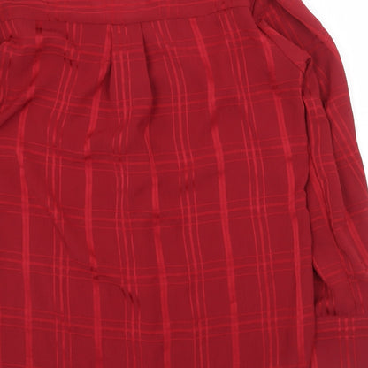 Papaya Womens Red Plaid Polyester Basic Blouse Size 12 V-Neck