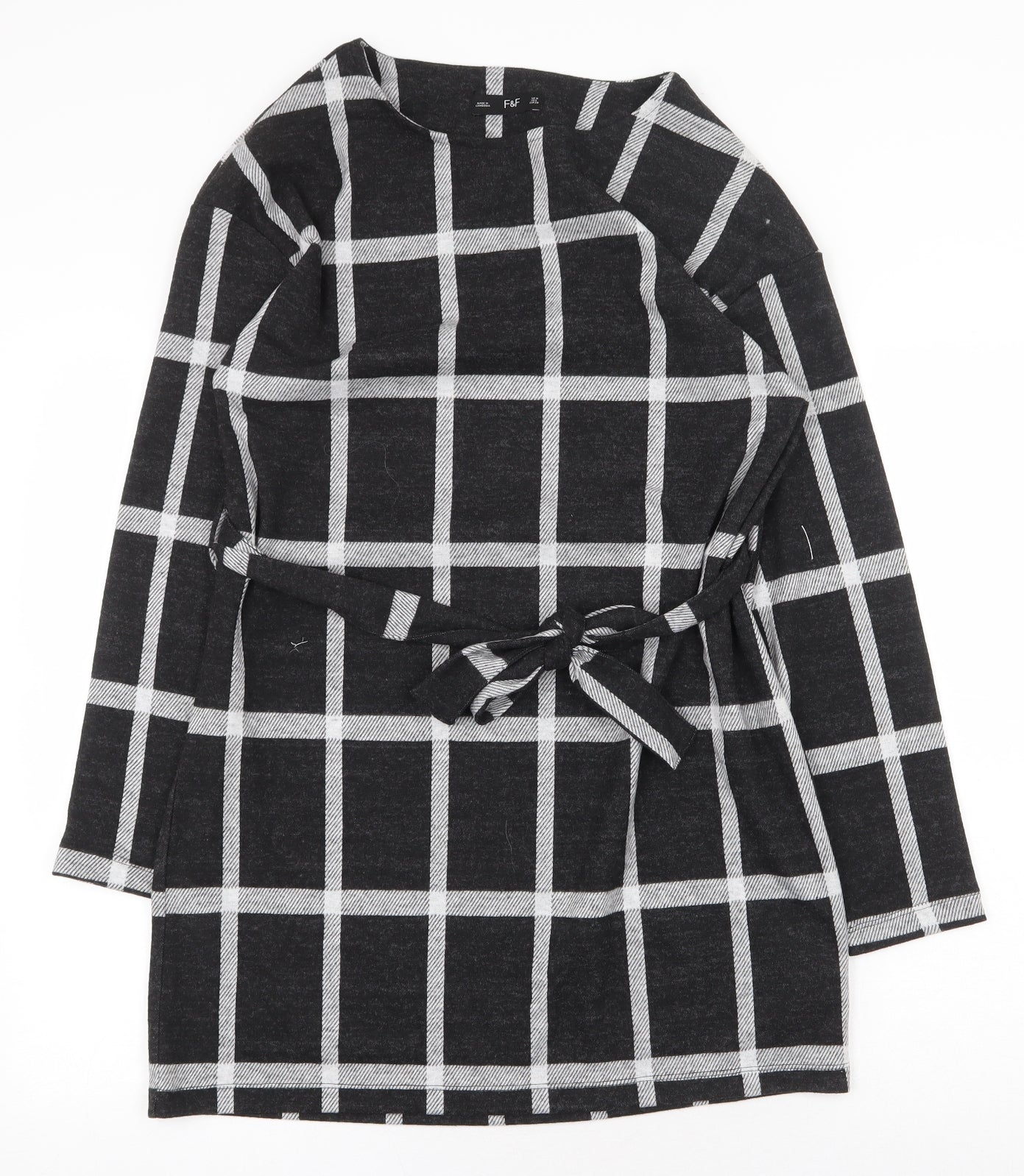 F&F Womens Black Geometric Polyester A-Line Size 10 Round Neck Tie