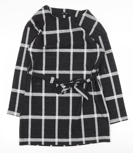 F&F Womens Black Geometric Polyester A-Line Size 10 Round Neck Tie