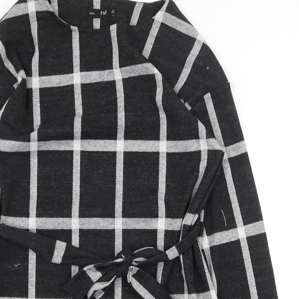 F&F Womens Black Geometric Polyester A-Line Size 10 Round Neck Tie