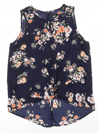 Dotti Womens Blue Floral Polyester Basic Tank Size 10 Round Neck
