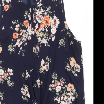 Dotti Womens Blue Floral Polyester Basic Tank Size 10 Round Neck