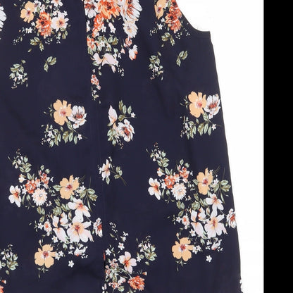 Dotti Womens Blue Floral Polyester Basic Tank Size 10 Round Neck