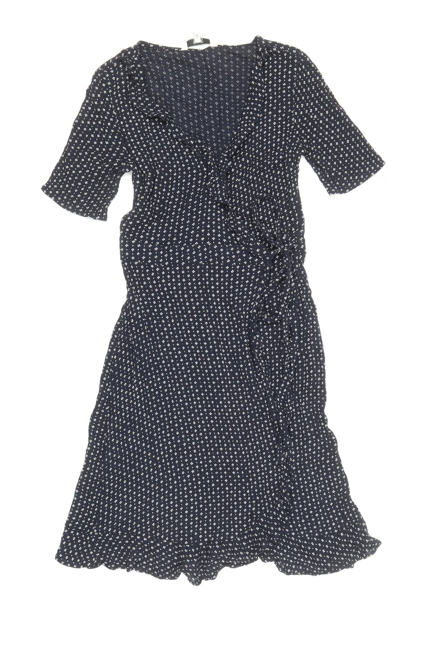 NEXT Womens Blue Geometric Viscose A-Line Size 6 V-Neck Tie