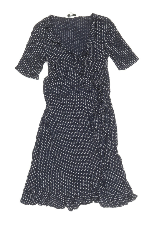 NEXT Womens Blue Geometric Viscose A-Line Size 6 V-Neck Tie