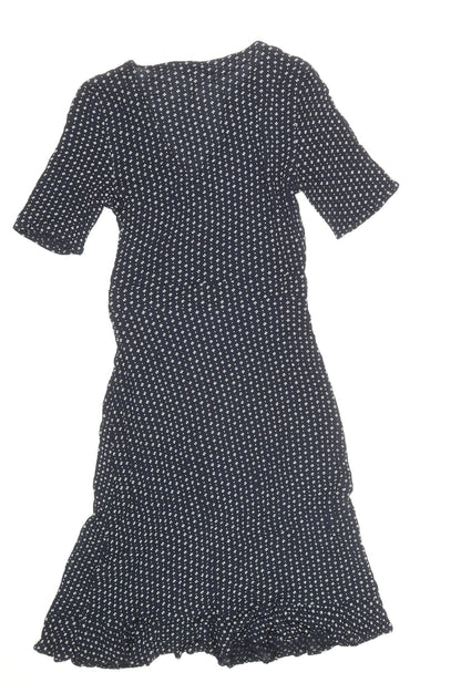 NEXT Womens Blue Geometric Viscose A-Line Size 6 V-Neck Tie