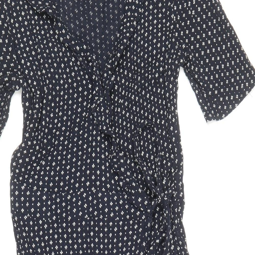 NEXT Womens Blue Geometric Viscose A-Line Size 6 V-Neck Tie