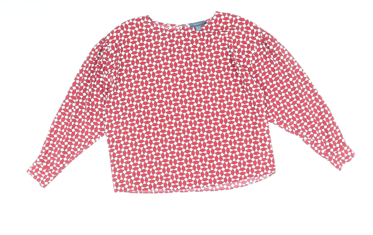 Primark Womens Red Geometric Polyester Basic Blouse Size 14 Boat Neck