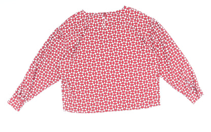 Primark Womens Red Geometric Polyester Basic Blouse Size 14 Boat Neck