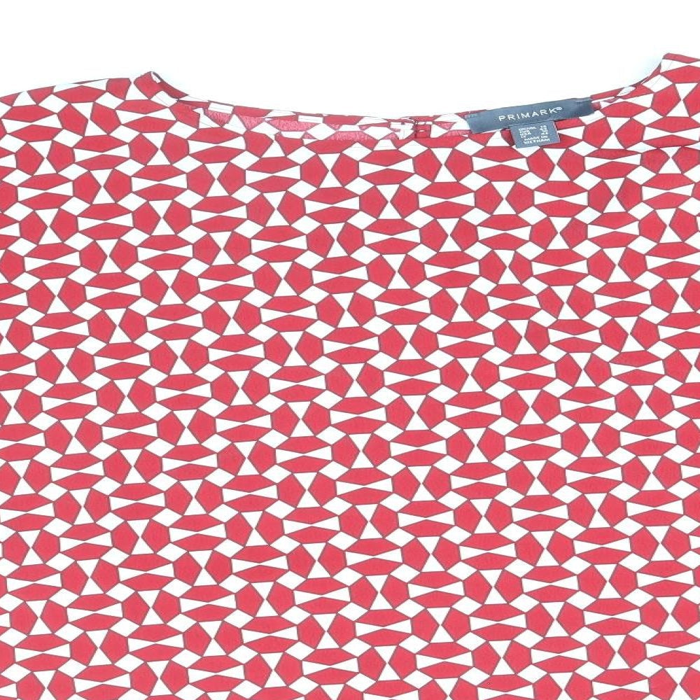 Primark Womens Red Geometric Polyester Basic Blouse Size 14 Boat Neck