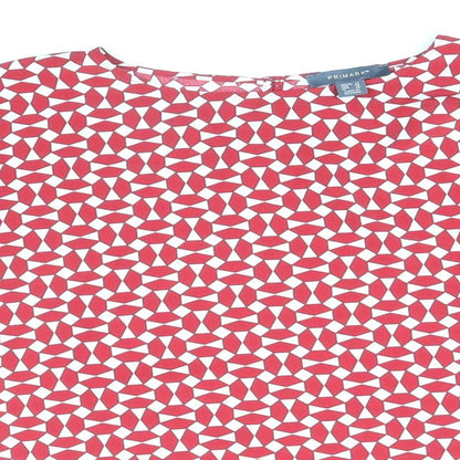 Primark Womens Red Geometric Polyester Basic Blouse Size 14 Boat Neck