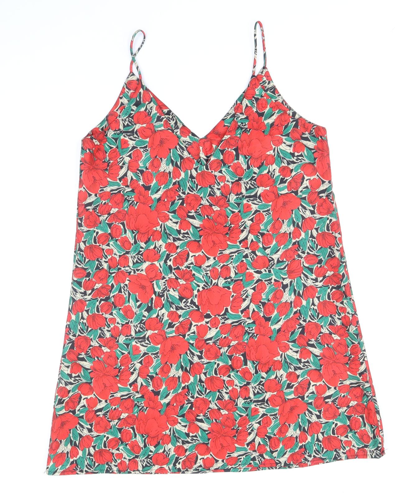 SheIn Womens Red Floral Polyester Tank Dress Size M V-Neck Pullover