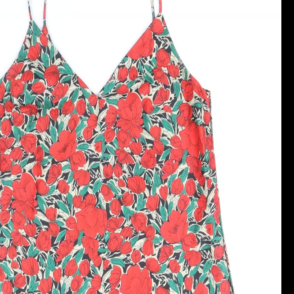 SheIn Womens Red Floral Polyester Tank Dress Size M V-Neck Pullover