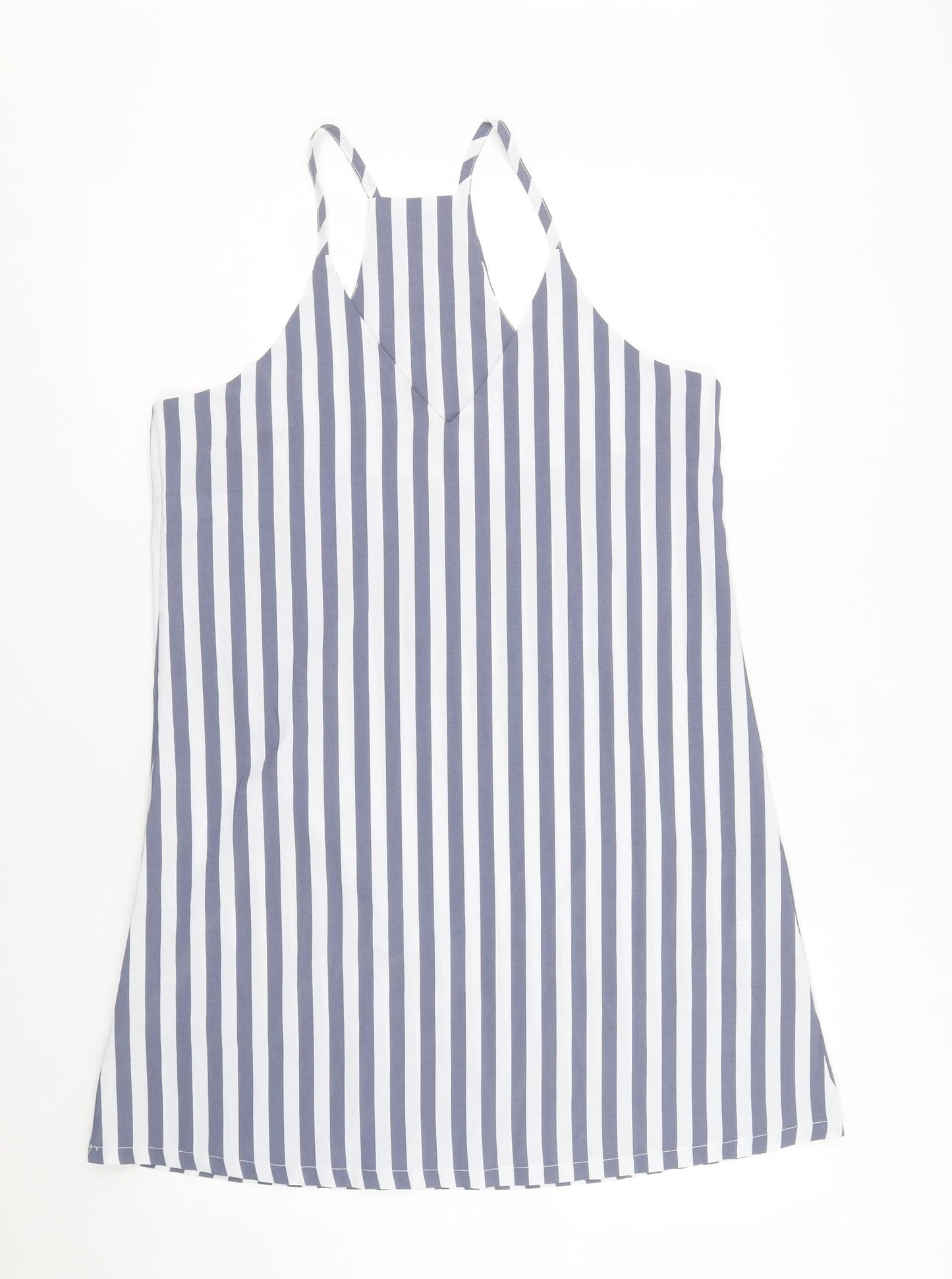 SheIn Womens Blue Striped Polyester Tank Dress Size M V-Neck Pullover