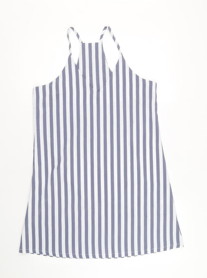 SheIn Womens Blue Striped Polyester Tank Dress Size M V-Neck Pullover