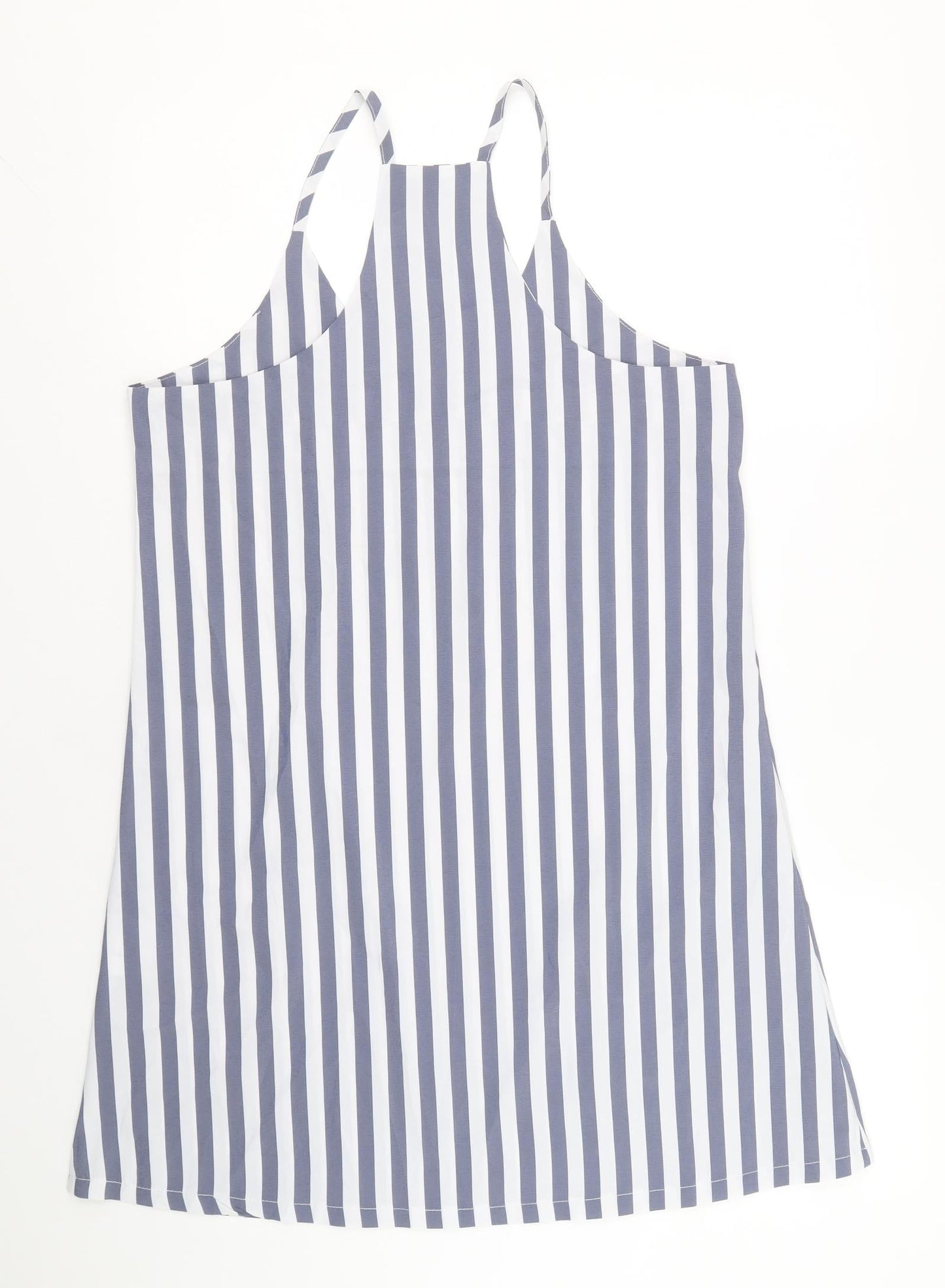 SheIn Womens Blue Striped Polyester Tank Dress Size M V-Neck Pullover