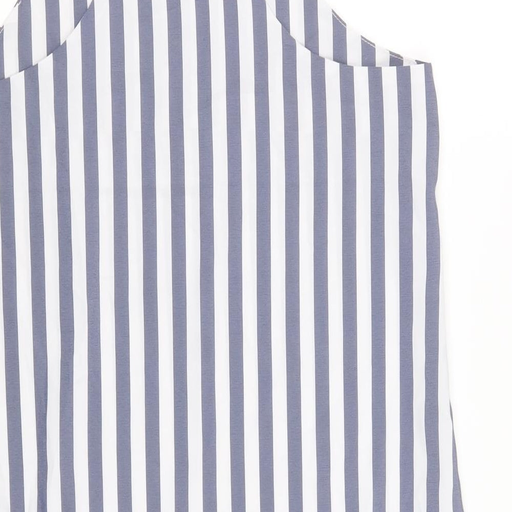 SheIn Womens Blue Striped Polyester Tank Dress Size M V-Neck Pullover