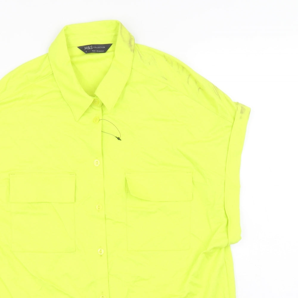 Womens UK Size 8 Marks and Spencer Green Basic Button-Up