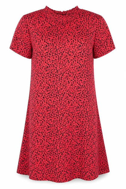 Marks and Spencer Womens Red Animal Print Viscose Shift Size 10 Round Neck Button - Leopard Print