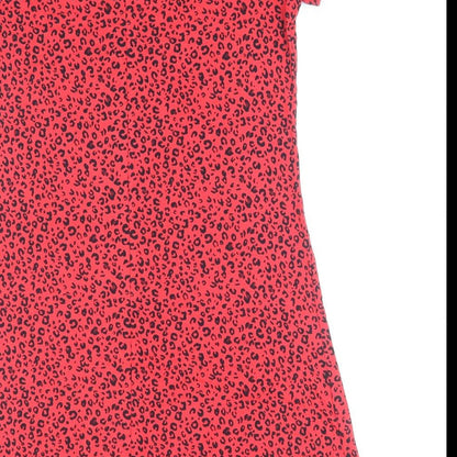 Marks and Spencer Womens Red Animal Print Viscose Shift Size 10 Round Neck Button - Leopard Print
