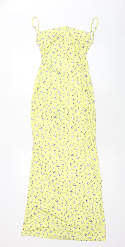 SheIn Womens Yellow Geometric Polyester Maxi Size L Off the Shoulder Pullover