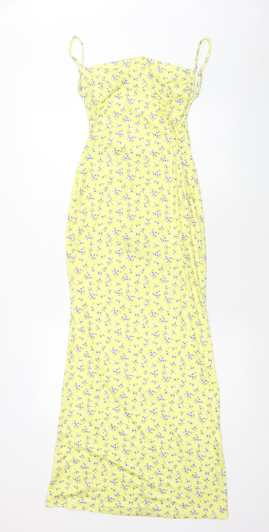 SheIn Womens Yellow Geometric Polyester Maxi Size L Off the Shoulder Pullover