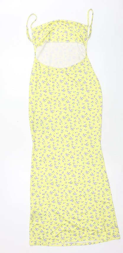 SheIn Womens Yellow Geometric Polyester Maxi Size L Off the Shoulder Pullover