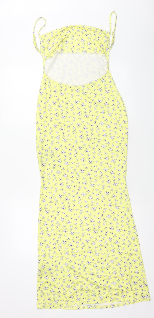 SheIn Womens Yellow Geometric Polyester Maxi Size L Off the Shoulder Pullover