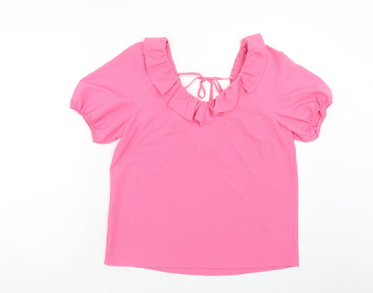 TU Womens Pink Polyester Basic Blouse Size 12 V-Neck