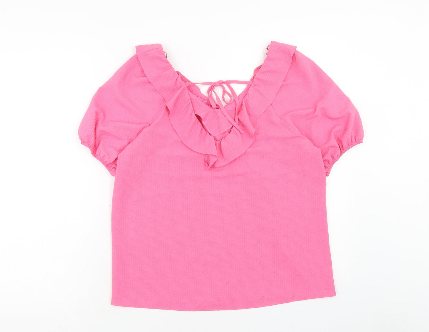 TU Womens Pink Polyester Basic Blouse Size 12 V-Neck