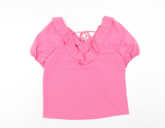 TU Womens Pink Polyester Basic Blouse Size 12 V-Neck