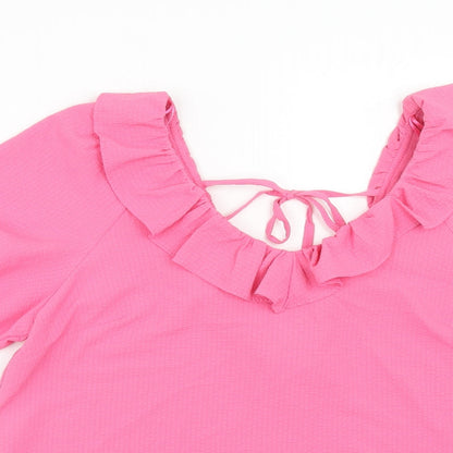TU Womens Pink Polyester Basic Blouse Size 12 V-Neck