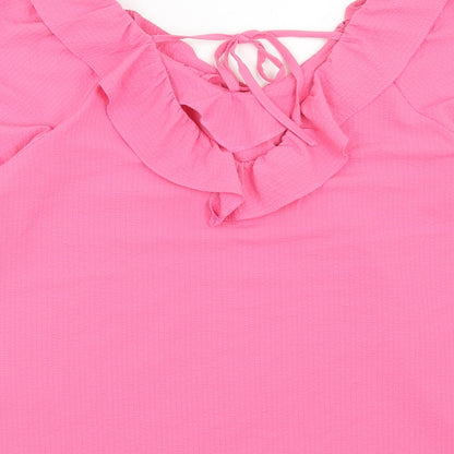 TU Womens Pink Polyester Basic Blouse Size 12 V-Neck