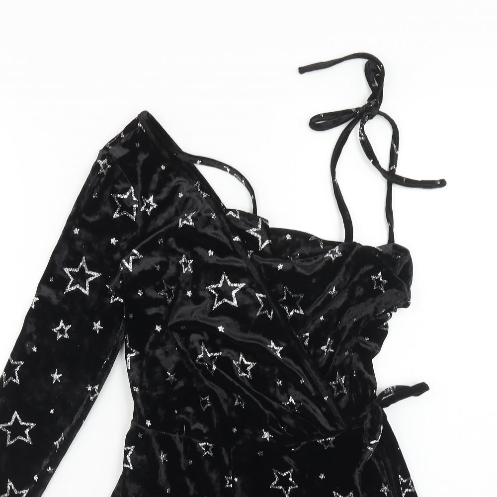 Topshop Womens Black Geometric Polyester Playsuit One-Piece Size 6 Zip - Star