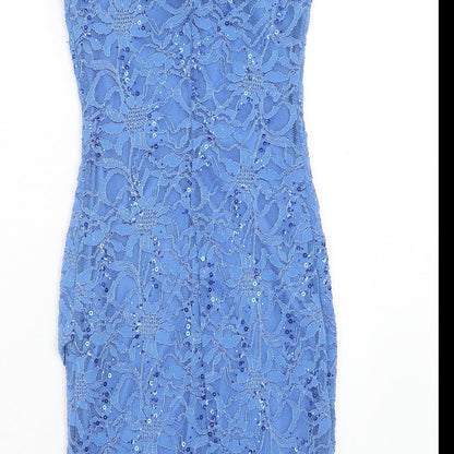 New Look Womens Blue Geometric Nylon A-Line Size 10 Round Neck Pullover