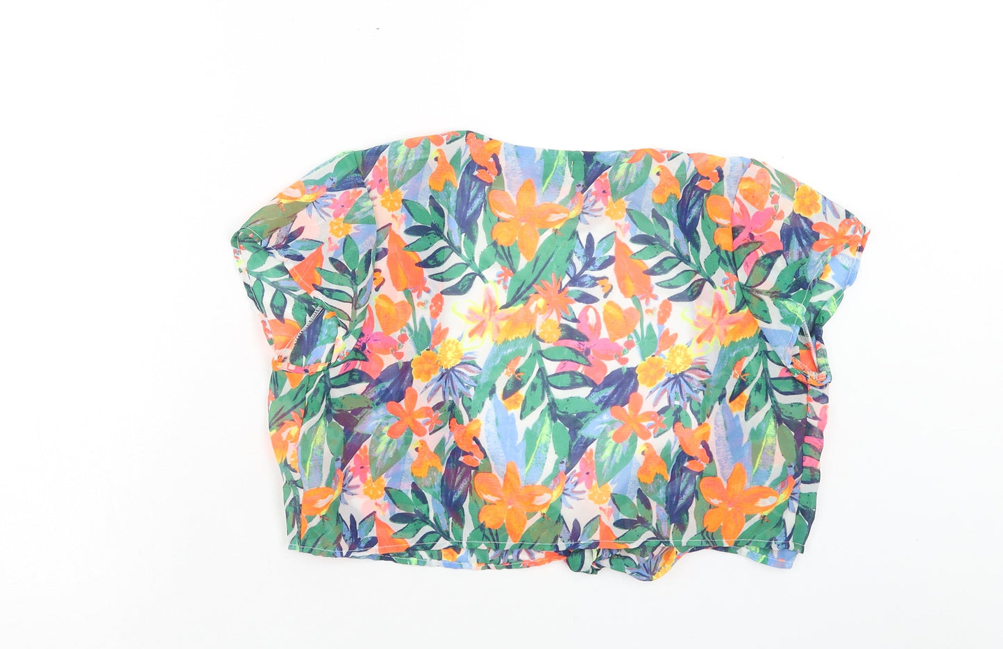 Primark Womens Multicoloured Floral Polyester Cropped Blouse Size S V-Neck - Tie Front