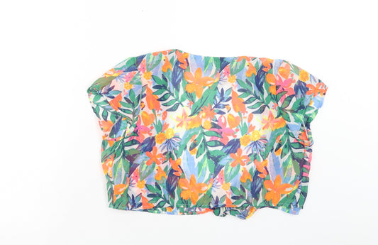 Primark Womens Multicoloured Floral Polyester Cropped Blouse Size S V-Neck - Tie Front