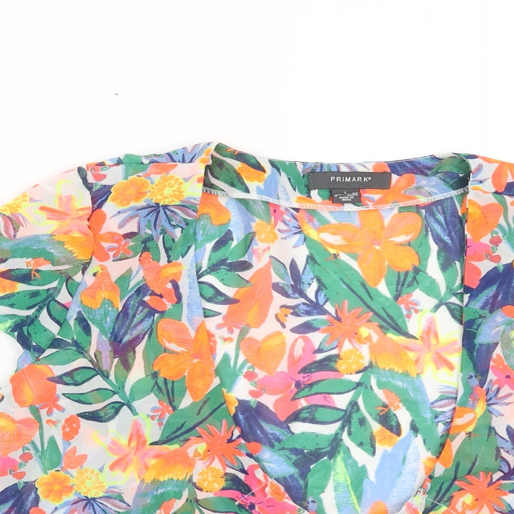 Primark Womens Multicoloured Floral Polyester Cropped Blouse Size S V-Neck - Tie Front