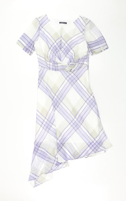Marks and Spencer Womens Purple Plaid Polyester A-Line Size 10 V-Neck Zip