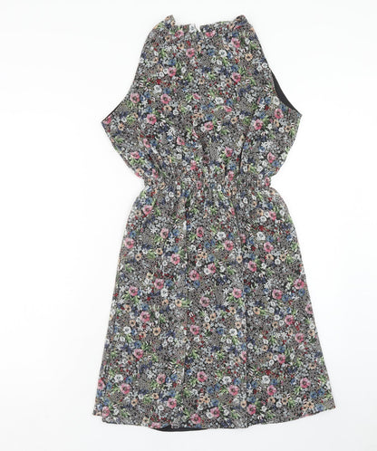 H&M Womens Multicoloured Floral Polyester Fit & Flare Size 10 Round Neck Button
