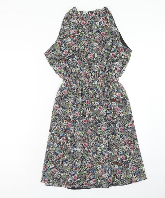 H&M Womens Multicoloured Floral Polyester Fit & Flare Size 10 Round Neck Button