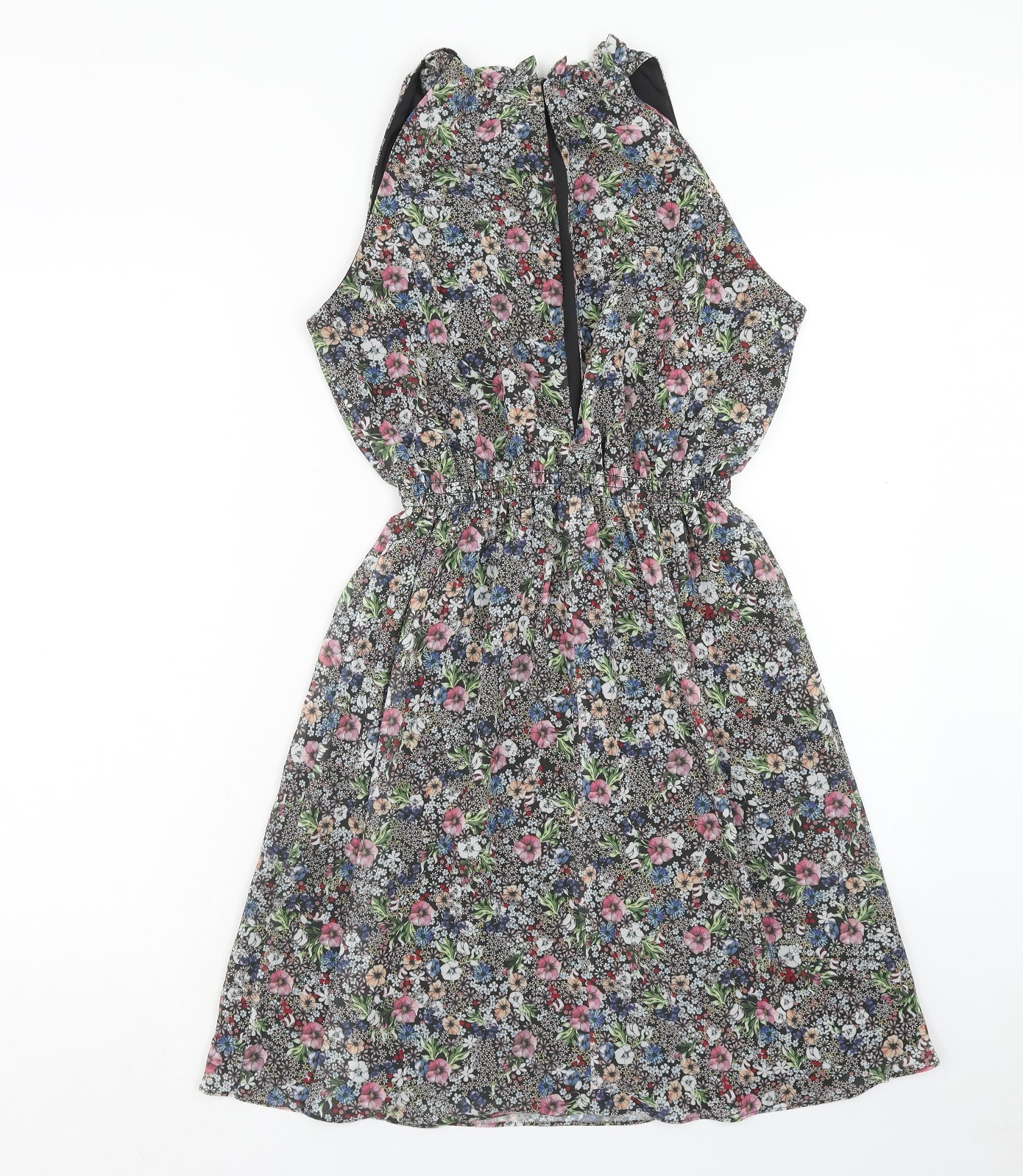 H&M Womens Multicoloured Floral Polyester Fit & Flare Size 10 Round Neck Button